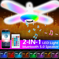 LED Four-leaf Bluetooth Music Lamp Colorful Intelligent Audio Folding Bulb Lamp+Remote Control Deformable Ceiling Fixture Lights, LD01